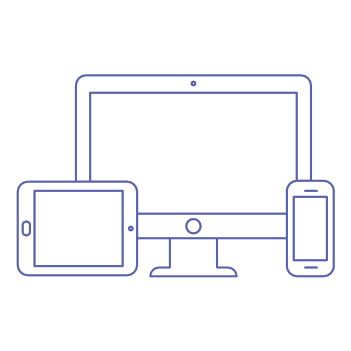 Digital Devices Icon showing three digital devices, including a monitor screen, tablet and mobile phone