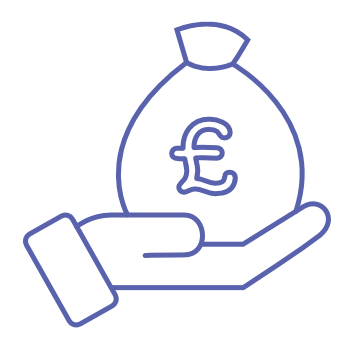 icon showing a hand holding a bag of money