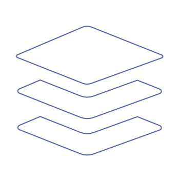 Platforming Icon showing a stack of three sheets of something square and flat, illustrating the idea of platforming
