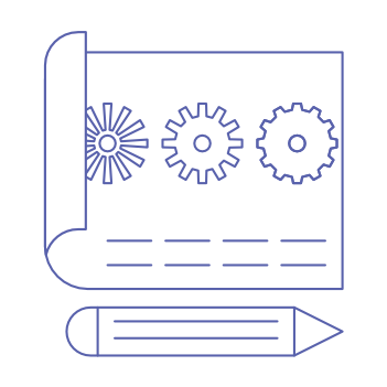 Prototype Icon showing gears drawn on a sheet of paper with a pencil below