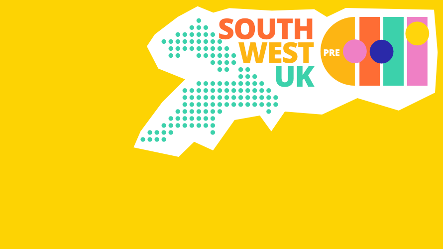 A green dot illustration represents the southwest UK against a yellow background, next to the text 'South West UK pre-CHI'